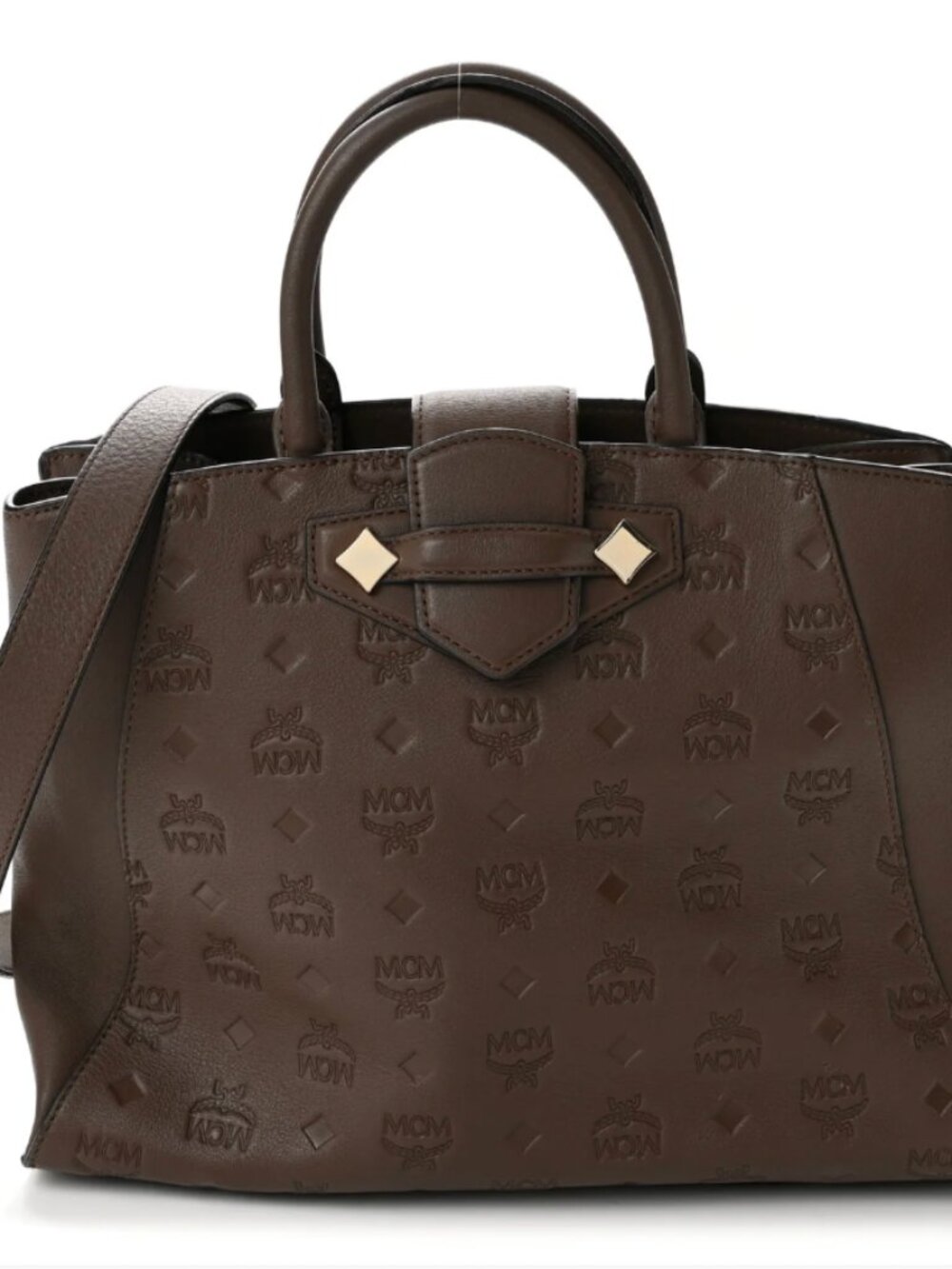 MCM Calfskin Ottomar Monogram Medium Essential Tote Chestnut